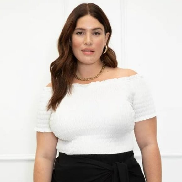 ELOQUII Elements Smocked Off The Shoulder Tee Size 18/20 - Picture 1 of 4
